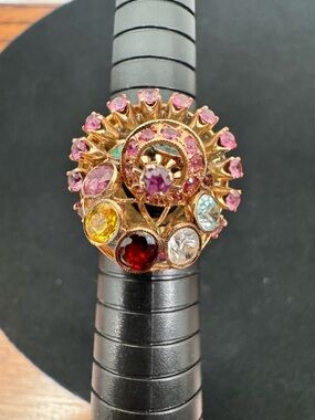 Vintage 14K Gold Rotating Multi Gemstone Chandelier Spinner Ring Size 7